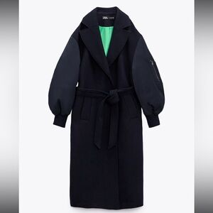 Zara combination wool coat and bomber jacket w purple effect